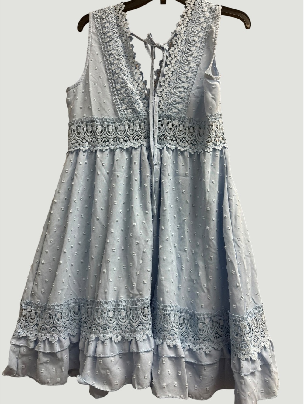 Light Blue Sleeveless Lace Detail Summer Dress - Picture 2 of 8